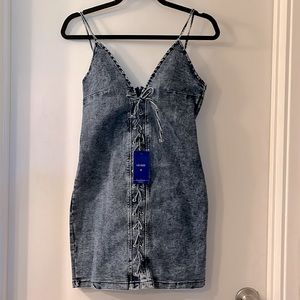 Denim Lace Front Mini Dress
